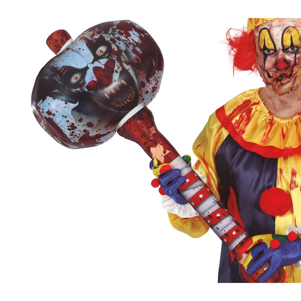 Felfújható Véres Bohóc Kalapács Halloweenre, 90 cm