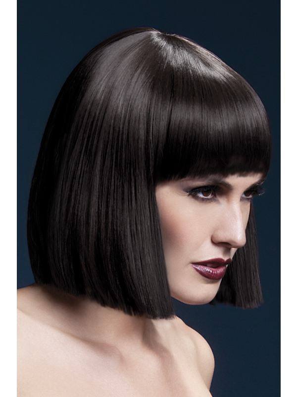 Félhosszú Sötétbarna Szögegyenes Paróka Frufruval