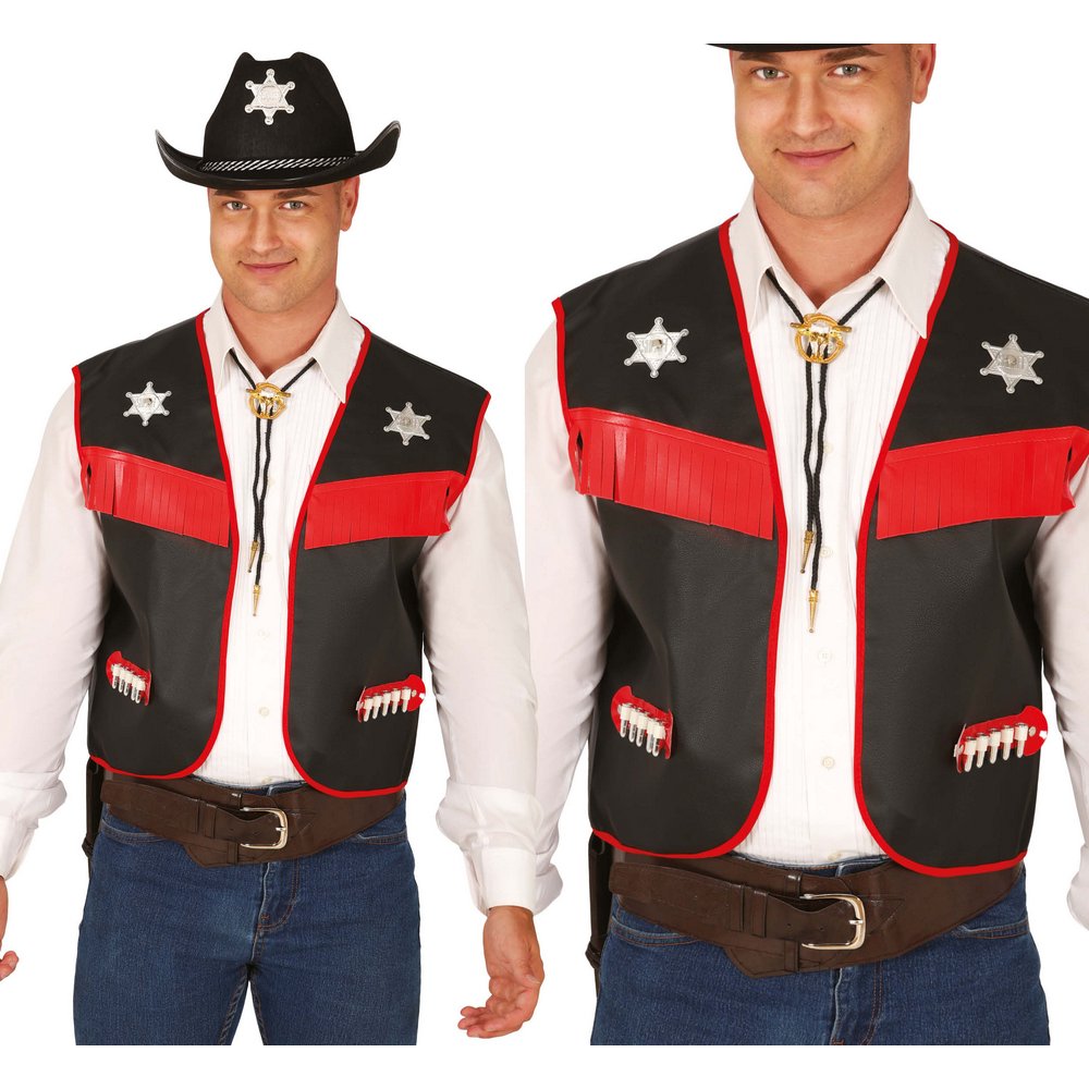 Felnőtt Cowboy Mellény Sheriff Csillagokkal, Fekete-Piros