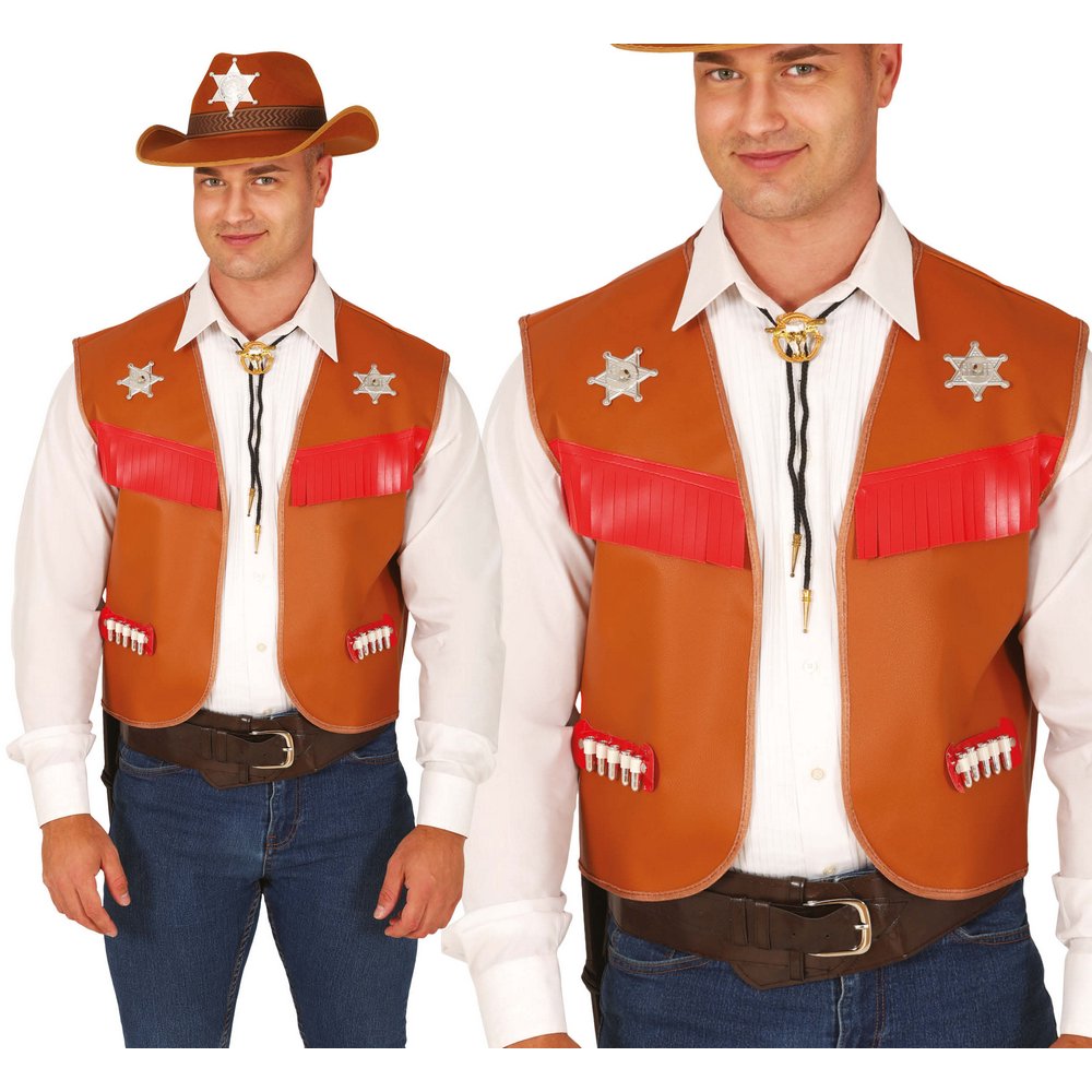 Felnőtt Cowboy Mellény Sheriff Csillagokkal, Fekete-Piros