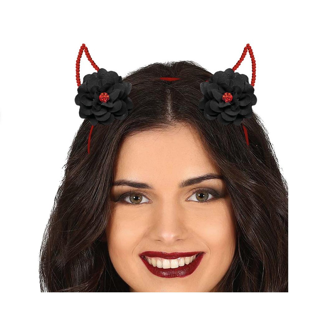Fémhatású Ördögszarv Hajpánt Virágokkal Nőknek Halloweenre