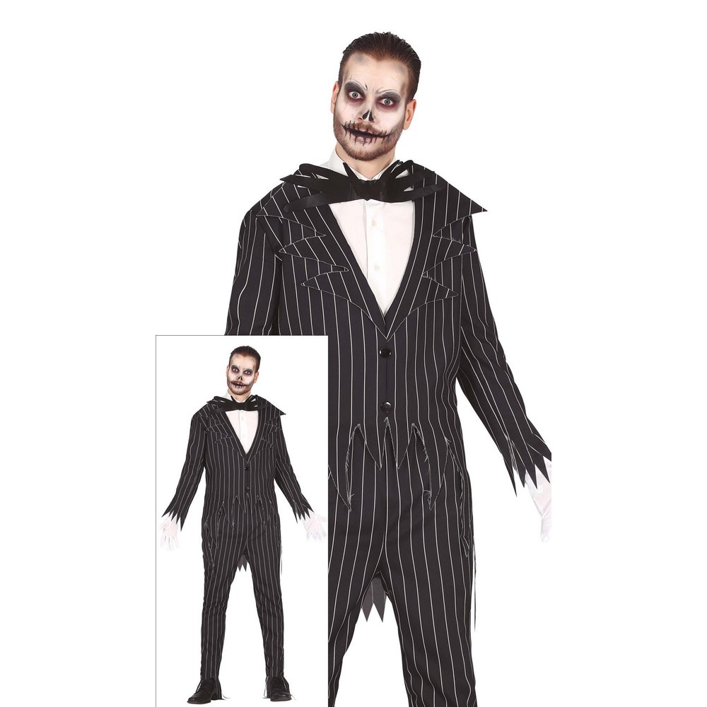 Férfi Csíkos Csontváz Jelmez Halloweenre, M (48-50), Fekete, Szürke