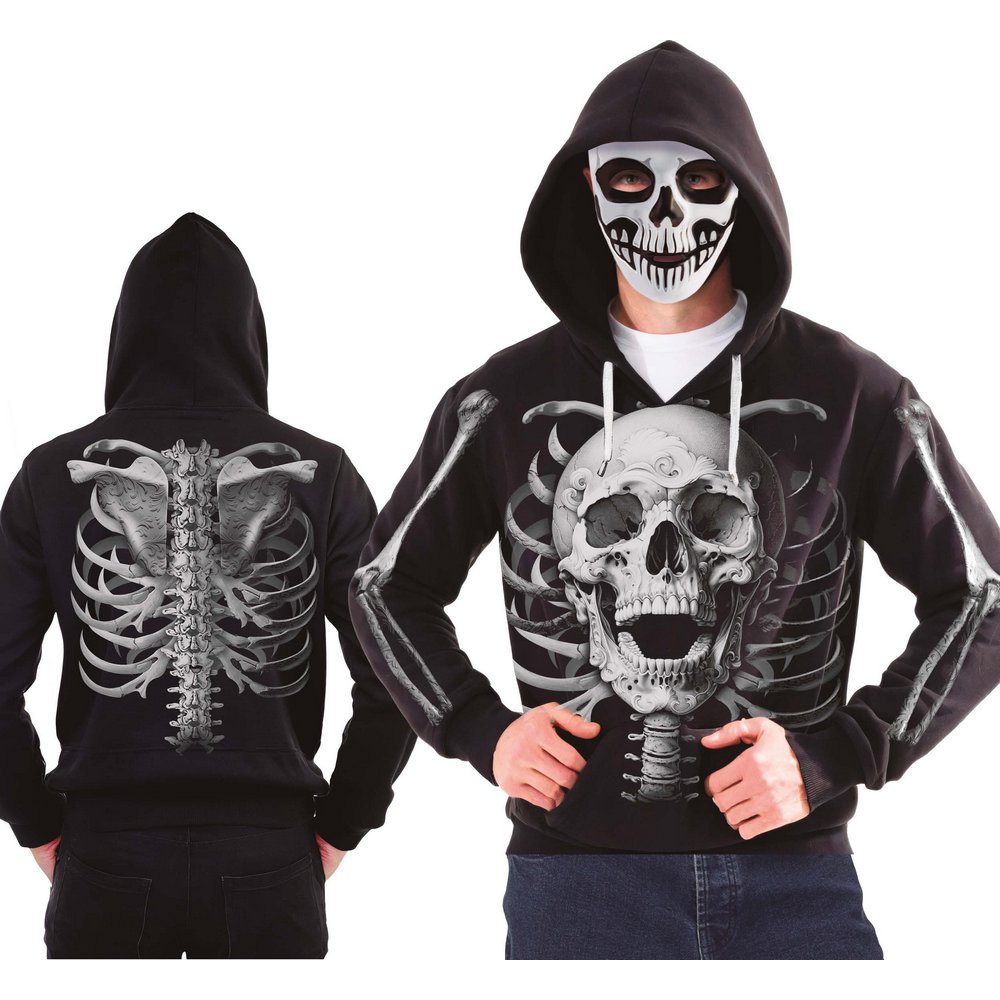 Férfi Csontváz Kapucnis Felső Jelmez Maszkkal Halloweenre, L (52-54)