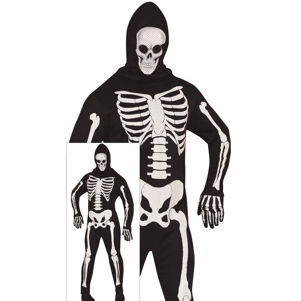 Férfi Csontváz Overall Jelmez Kapucnival Halloweenre