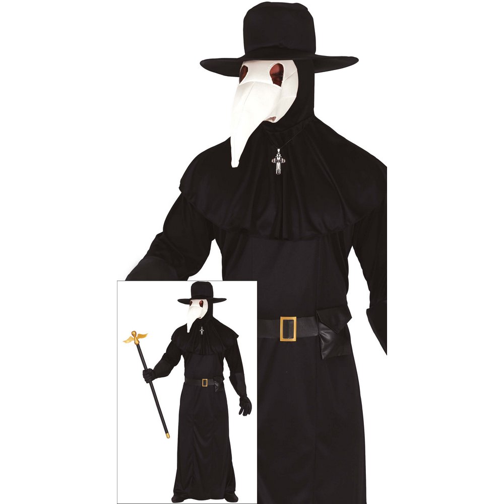 Férfi Pestisdoktor Jelmez Halloweenre, L (52-54), Fekete