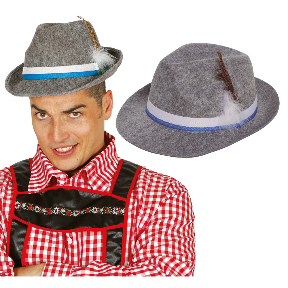 Férfi Szürke Filc Tiroli Kalap Tollal Oktoberfestre