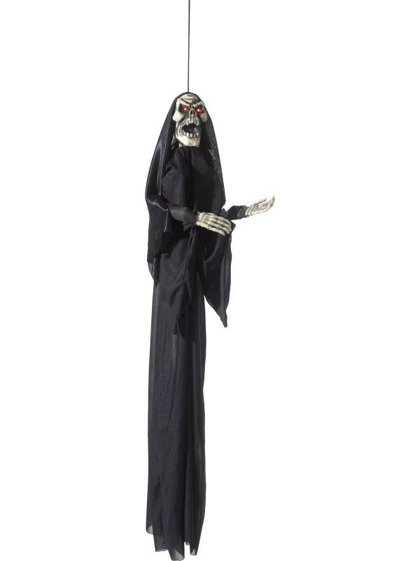 Fekete Függő Csontváz Halloween Dekoráció Villogó Szemekkel és Hanggal