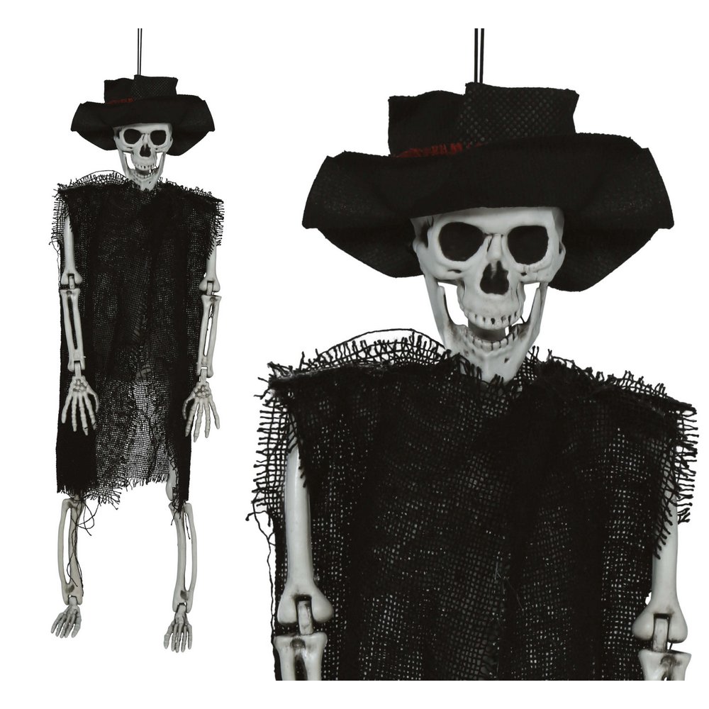 Függő Kalapos Csontváz Dekoráció Halloweenre, 47 cm
