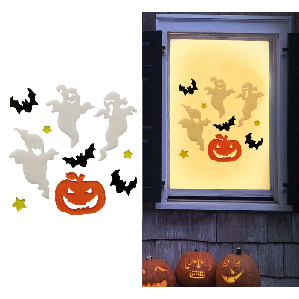 Gél Dekoráció Szellemekkel, Denevérekkel és Tökkel Halloweenre, 20x25 cm