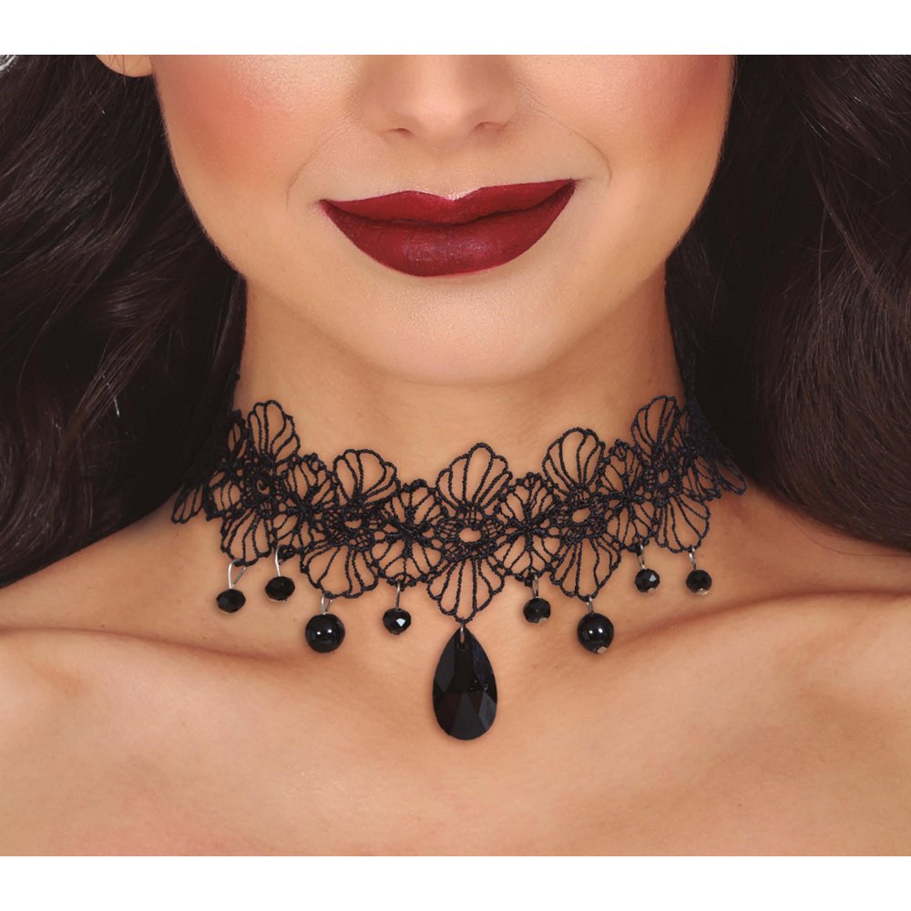 Gótikus Fekete Csipke Choker Nyaklánc Nőknek Halloweenre