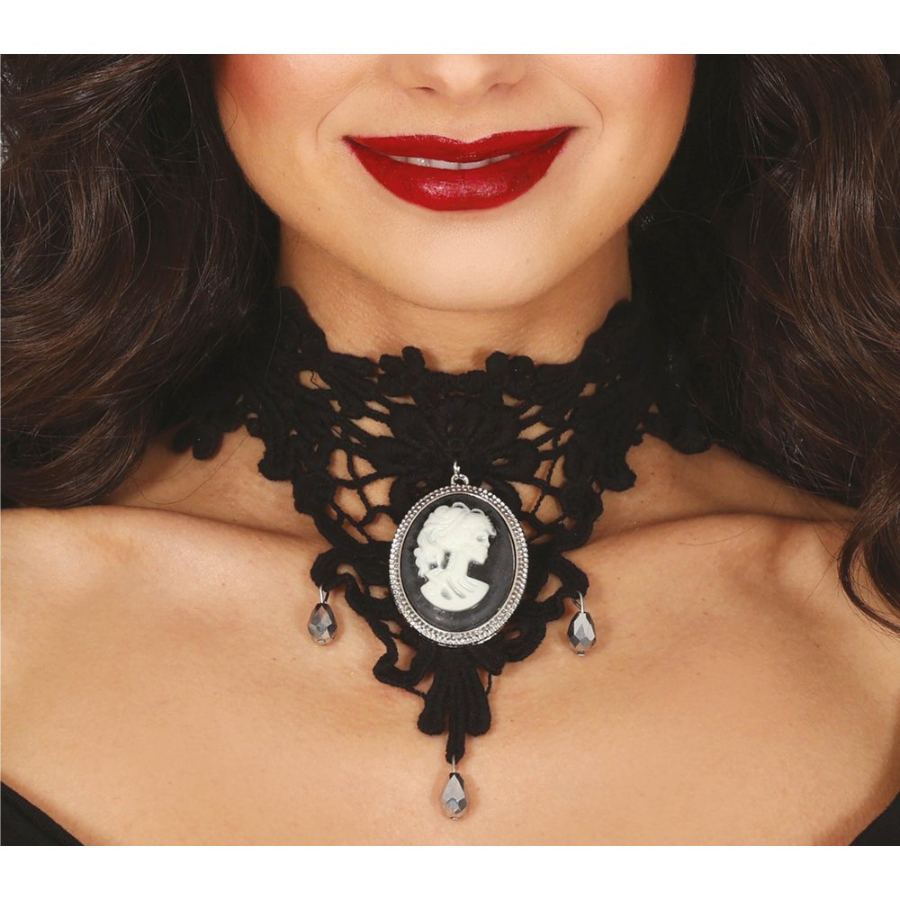 Gótikus Hímzett Choker Nyaklánc Medállal Nőknek Halloweenre