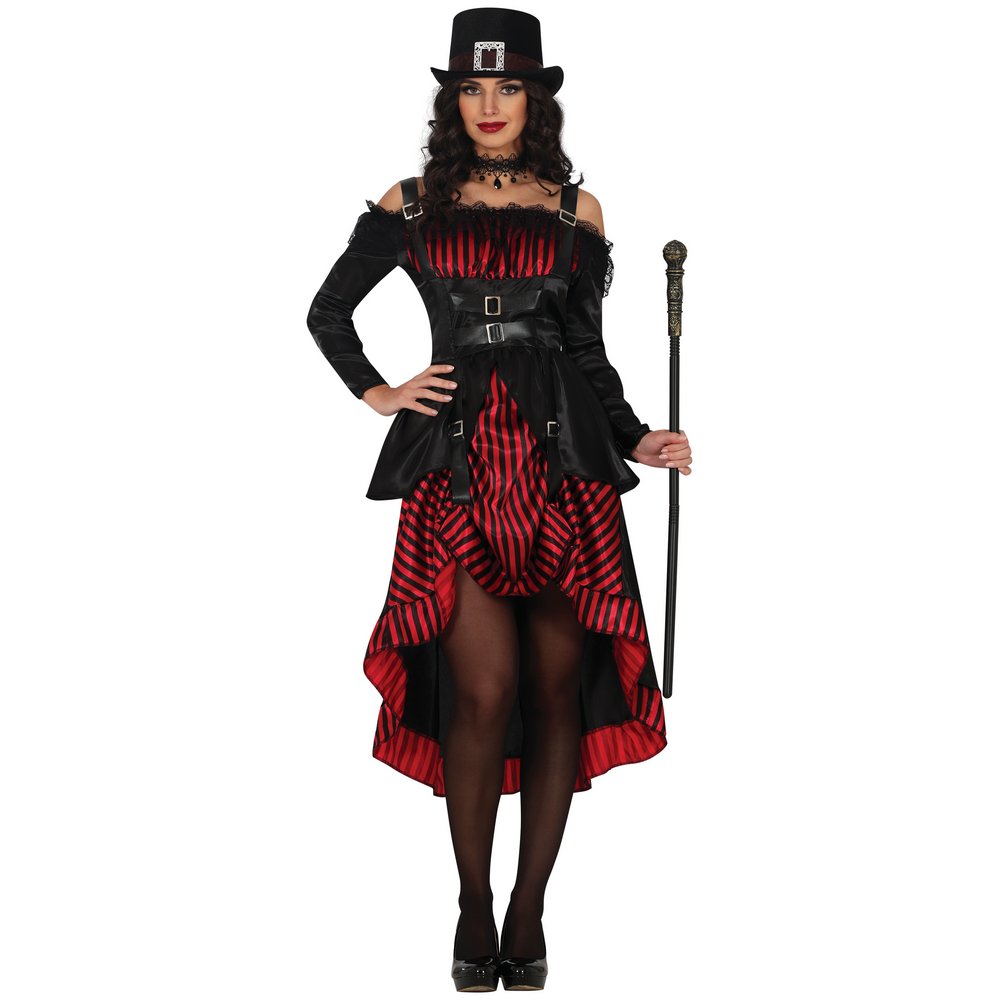 Gótikus Steampunk Női Jelmez Halloweenre, L (42-44), Fekete, Piros