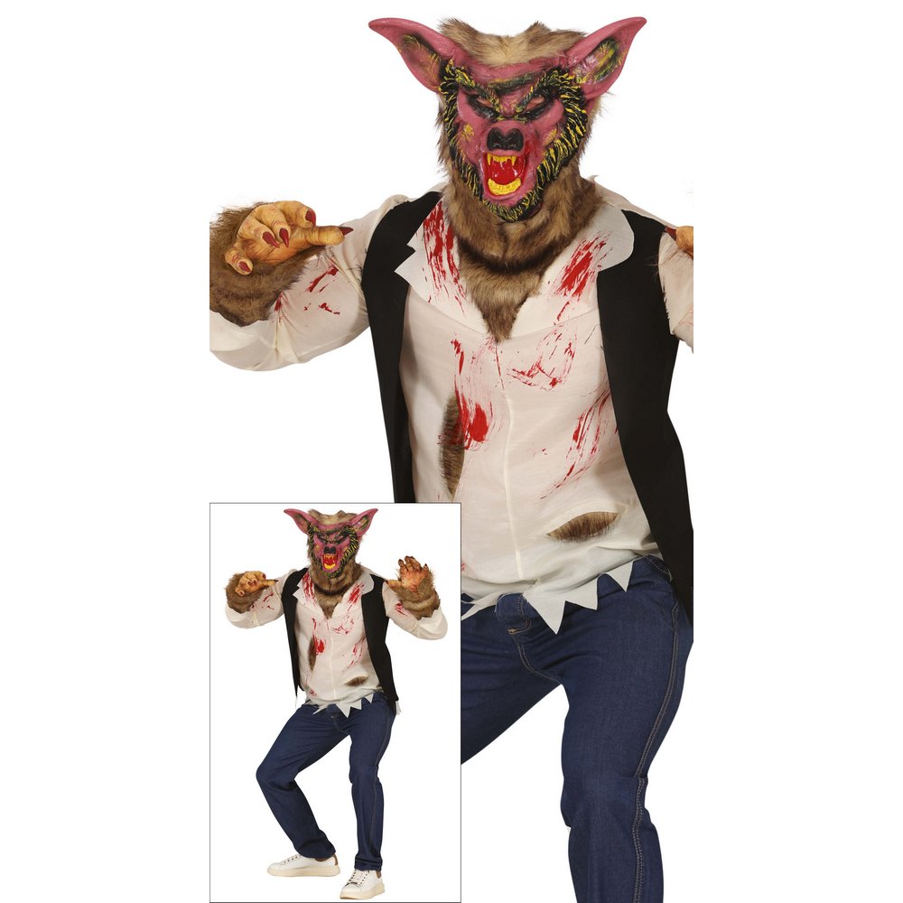 Gyilkos Vérfarkas Férfi Jelmez Halloweenre, L (52-54), Bézs, Barna