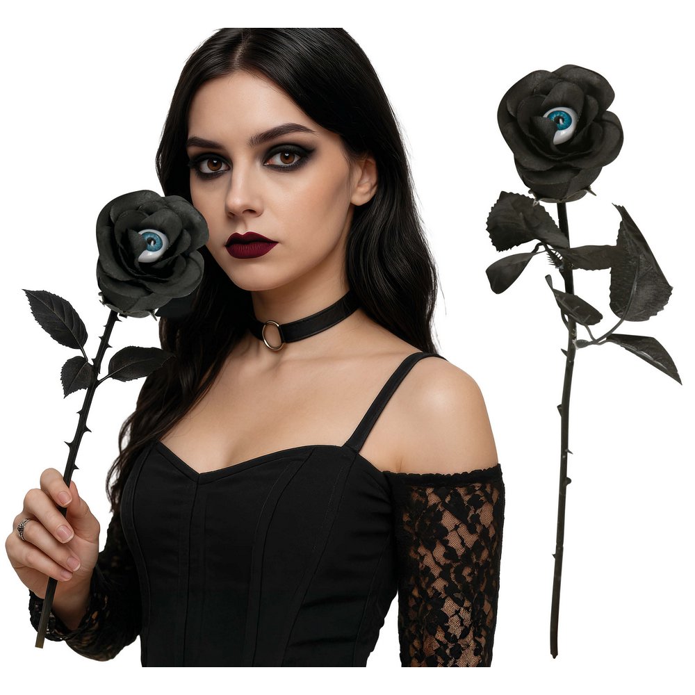 Halloween Dekoráció Fekete Virág Szemmel, 42 cm