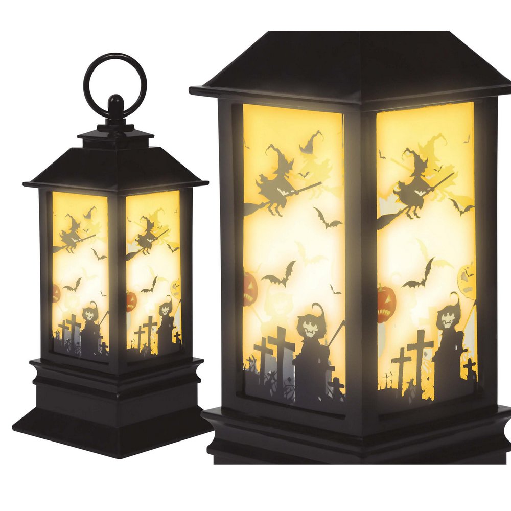Halloween LED Mécses Boszorkányokkal és Temetővel, 18x9 cm
