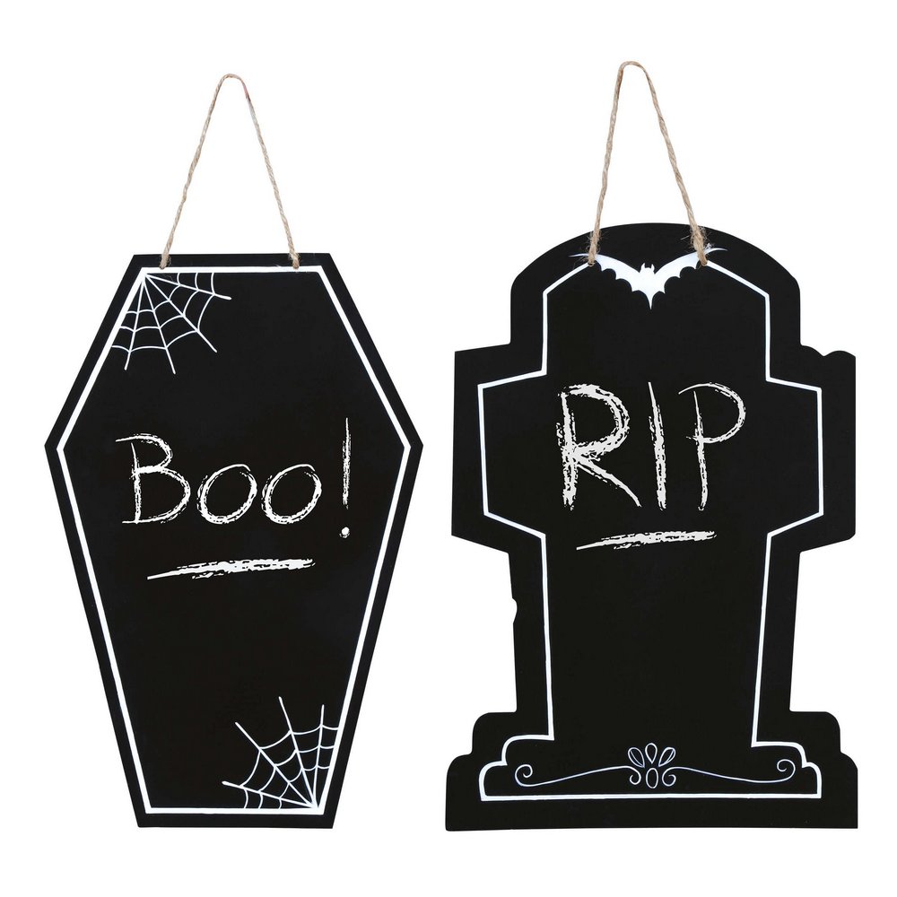 Halloween Tábla Szett, Koporsó és Sírkő Formájú, 40x27 cm
