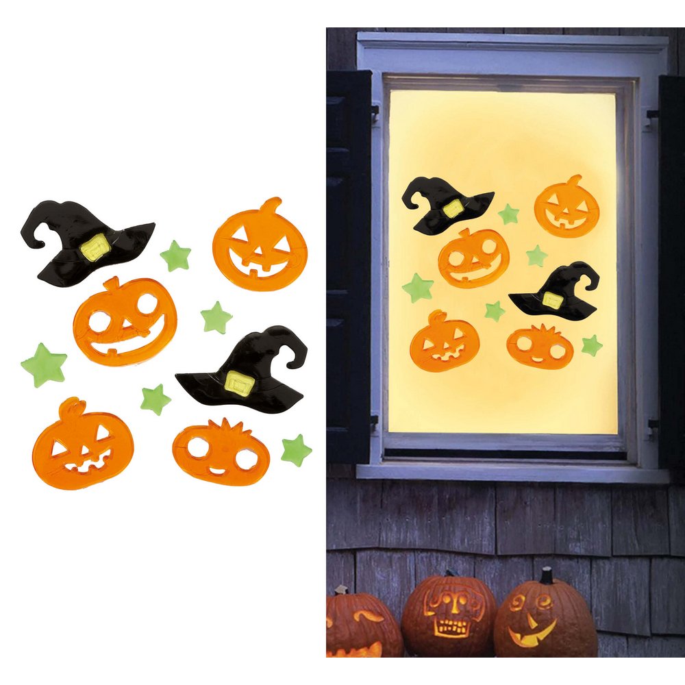 Halloween Tök és Boszorkánykalap Gél Ablakdekoráció, 20x25 cm