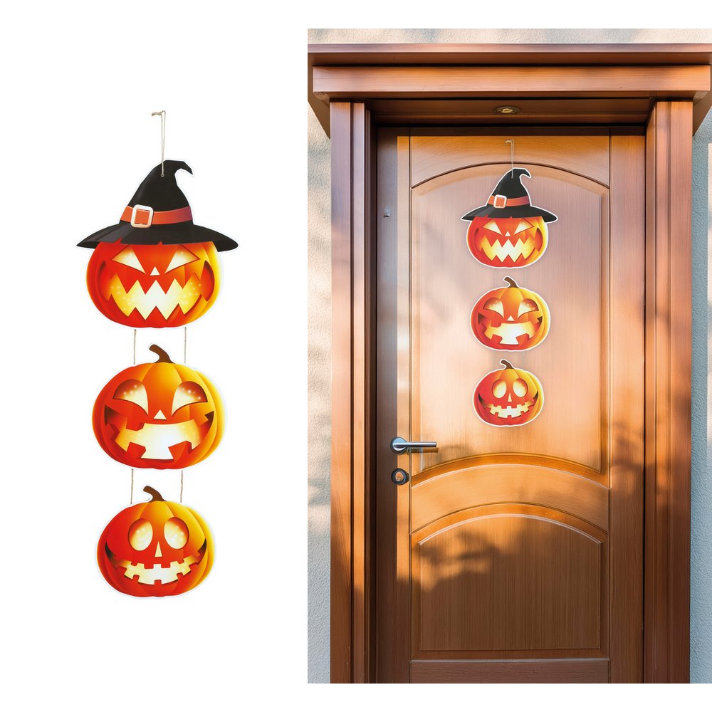 Halloween Tök Fali Dekoráció Boszorkány Kalappal, 3 részes