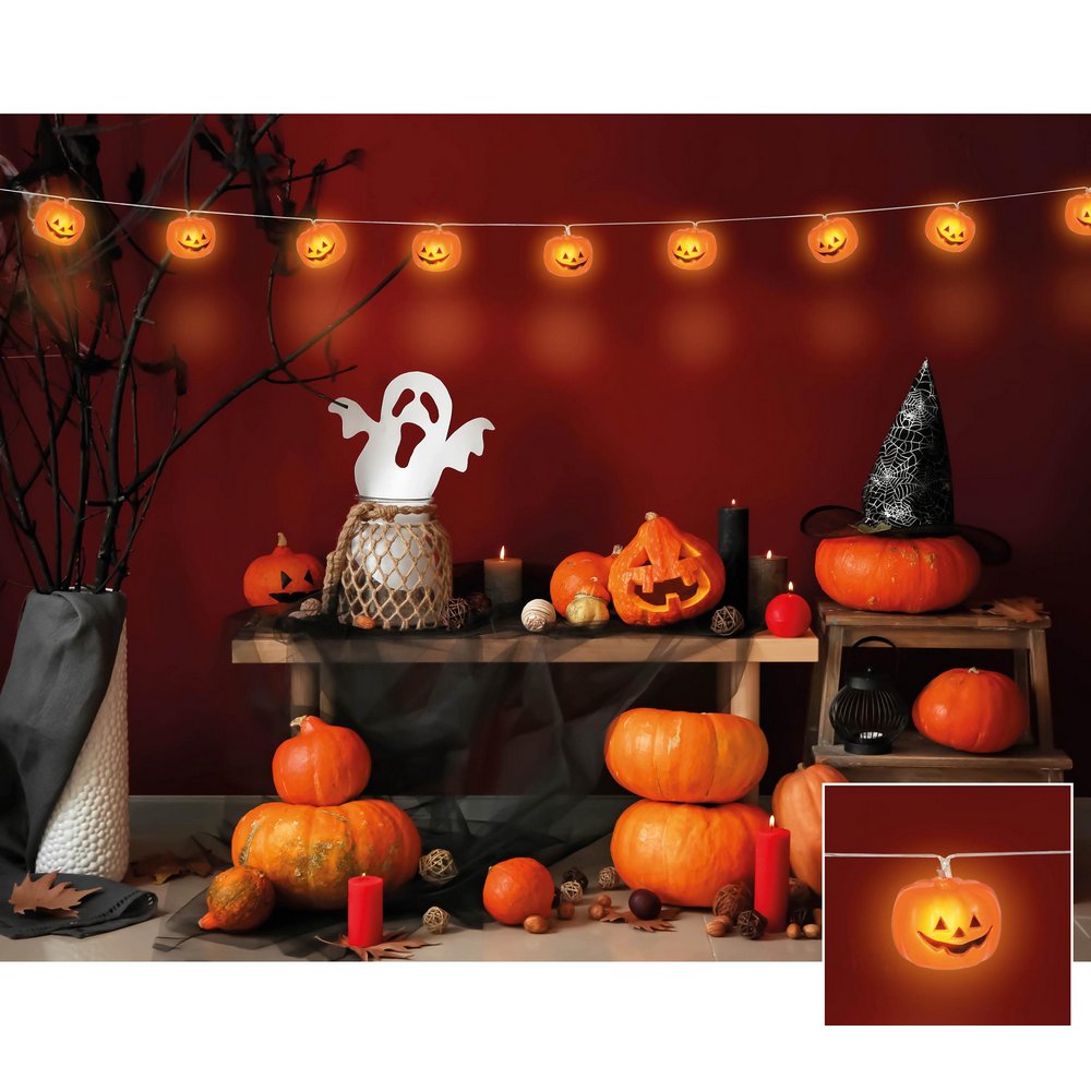 Halloween Tök Fényfüzér, 12 db, 220 cm