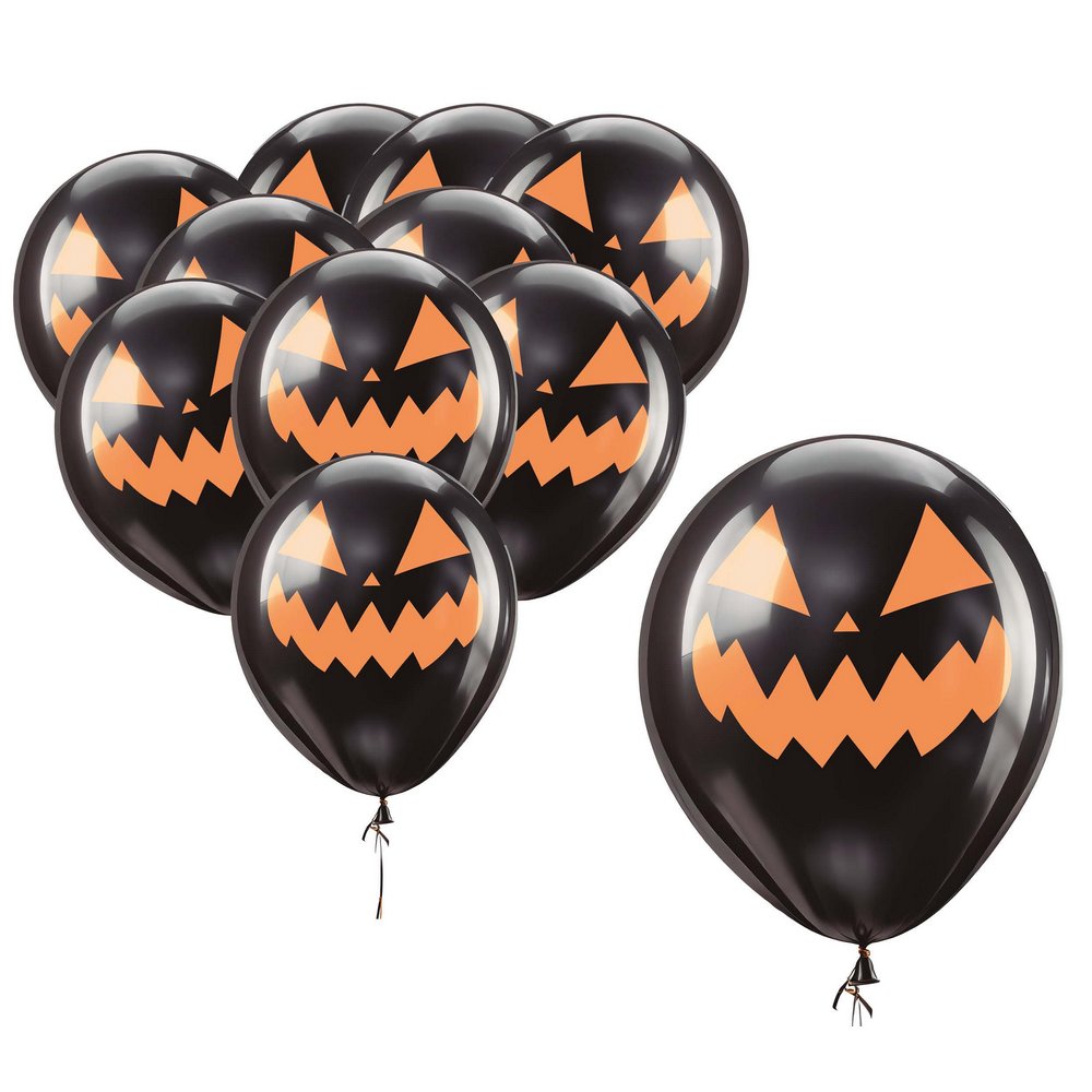 Halloween Tökfej Léggömb Szett, Fekete, 10 db, 30 cm