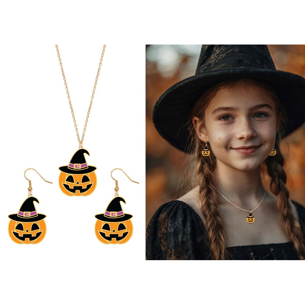 Halloween Tökös Boszorkány Kalapos Ékszerszett Lányoknak