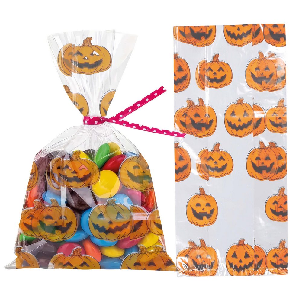Halloween Tökös Cukorkás Zsákok, 20 db, 28x13 cm