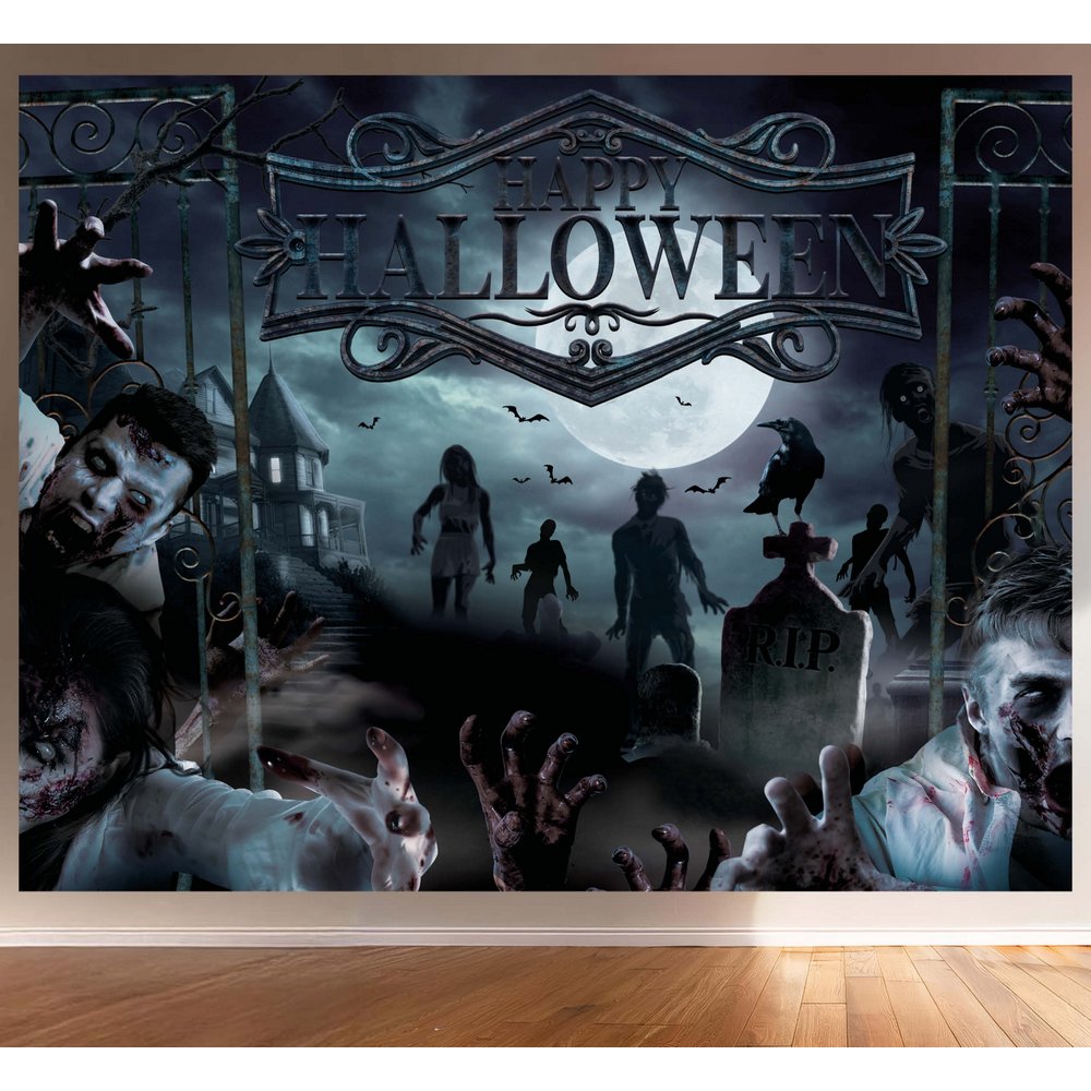 Halloween Zombi Fotófal Dekoráció Halloweenre, 220x150 cm