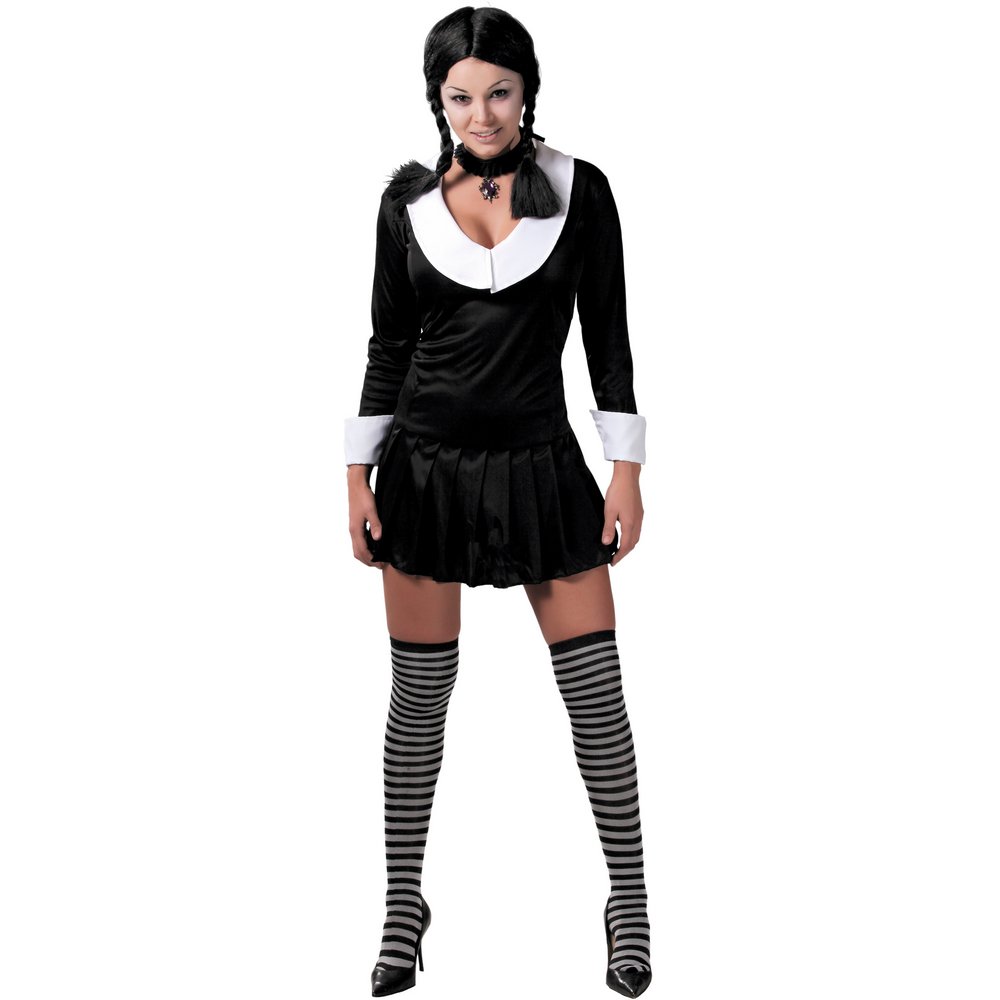 Halott Iskoláslány Női Jelmez Halloweenre, M (38-40), Fekete, Fehér