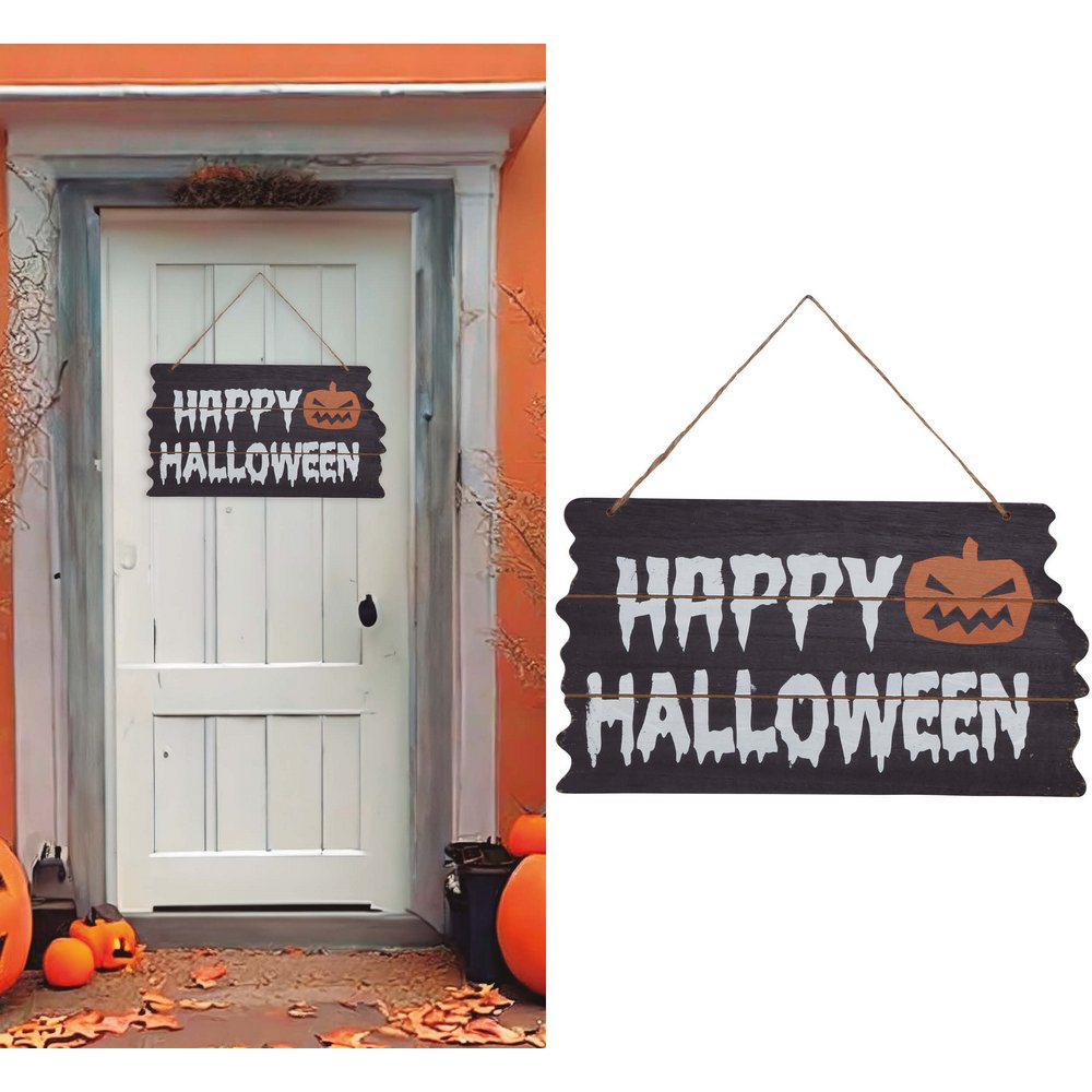 Happy Halloween Fa Tábla Dekoráció, 34x19 cm