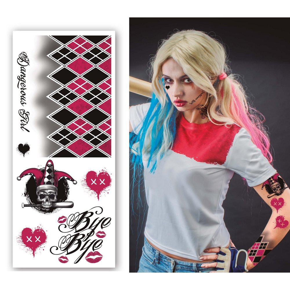 Harley Quinn Női Ideiglenes Tetoválás Halloweenre, 30x14 cm