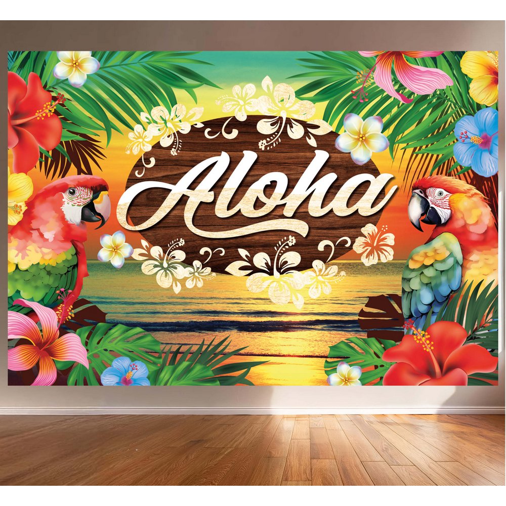 Hawaii Fotófal Papagájokkal és Trópusi Virágokkal, 220x150 cm