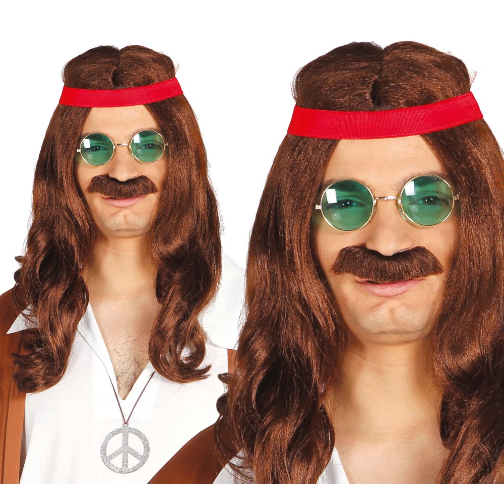 Hippie Paróka Bajusszal és Fejpánttal Férfiaknak