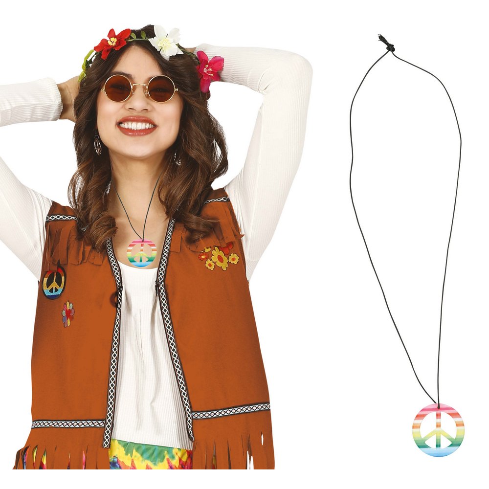 Hippie Stílusú Színes Békejel Medál Nyaklánc, 6 cm