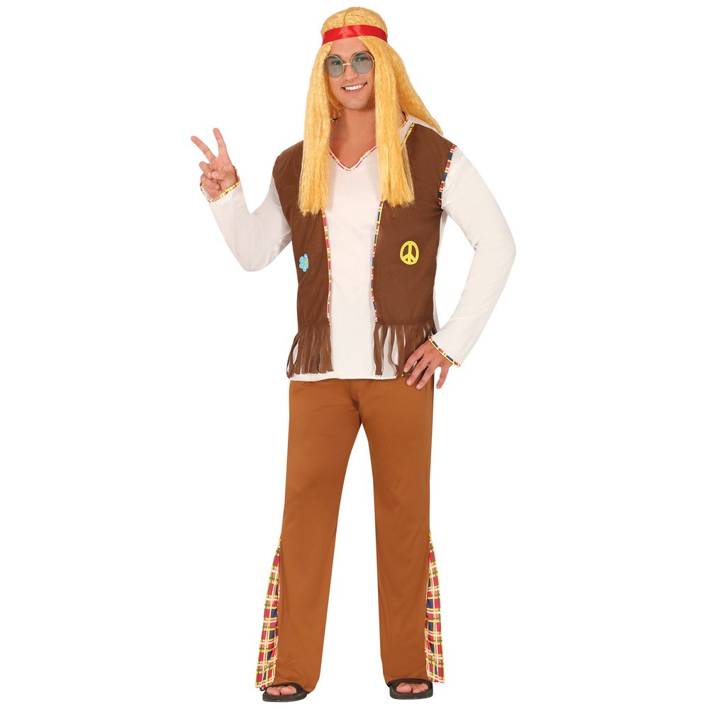 Hippie Virág Férfi Jelmez a 60-as Évekre, L (52-54), Barna