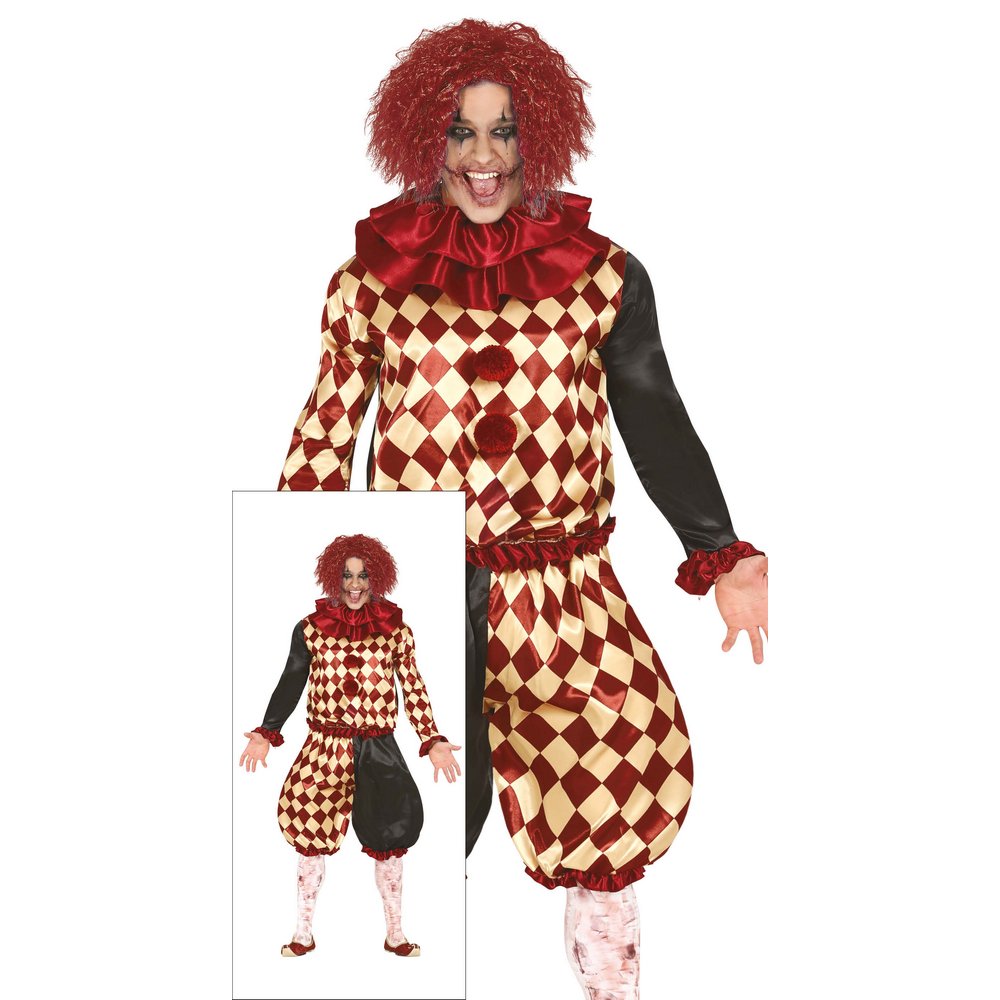 Horror Bohóc Férfi Jelmez Halloweenre, L (52-54), Bordó, Fekete