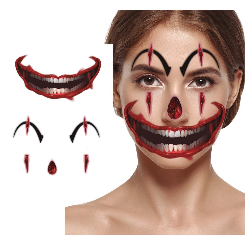 Horror Bohóc Női Arc Tetoválás Nőknek Halloweenre, 30x14 cm