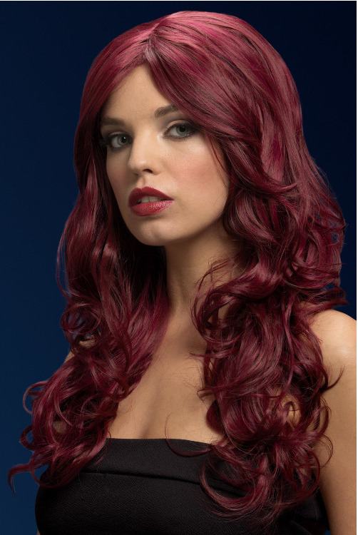 Hosszú Loknis Cseresznyevörös Paróka Frufruval - 66 cm