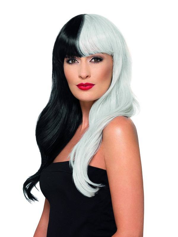 Hosszú Paróka Fekete-Szürke Színben Középen Elválasztva Frufruval Nőknek