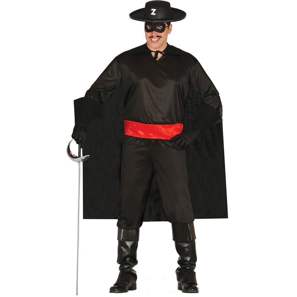 Igazságosztó Zorro Férfi Jelmez Szett, L (52-54), Fekete, Piros