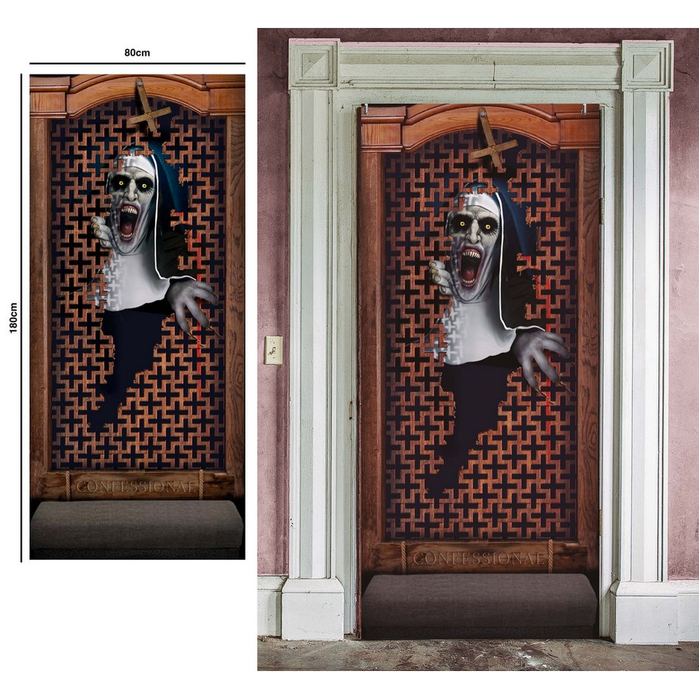 Ijesztő Apáca Ajtódísz Halloweenre, 80x180 cm