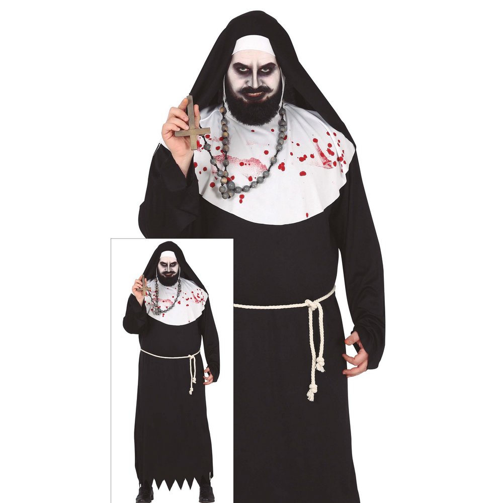 Ijesztő Apáca Férfi Jelmez Halloweenre, XL (54-56), Fehér, Fekete