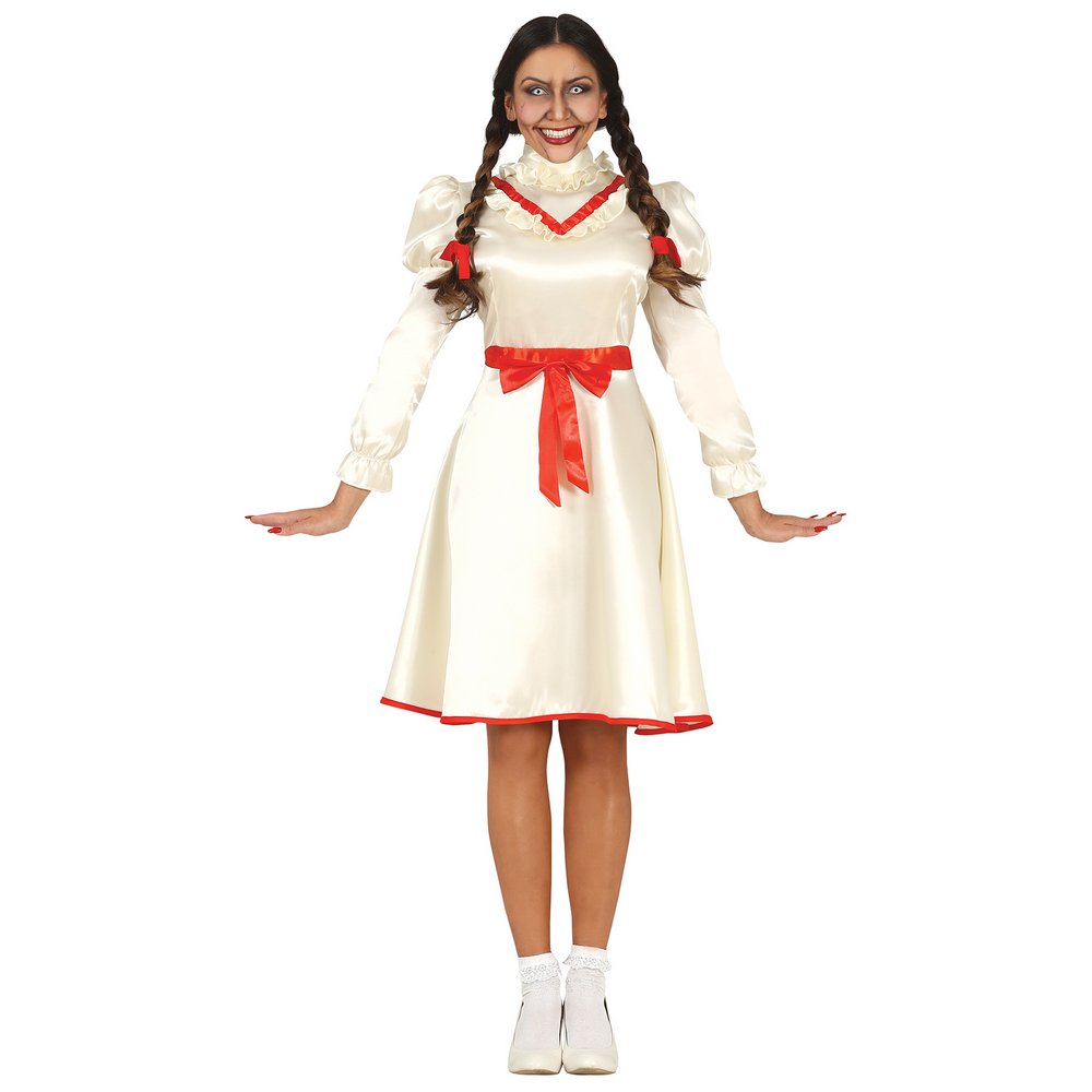 Ijesztő Baba Jelmez Lányoknak Halloweenre, S (36-38), Bézs, Piros
