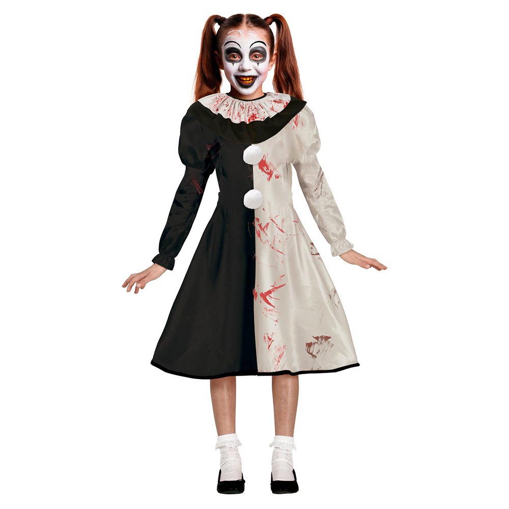 Ijesztő Bohóc Jelmez Lányoknak Halloweenre, 5 - 6 Év, Fehér, Fekete