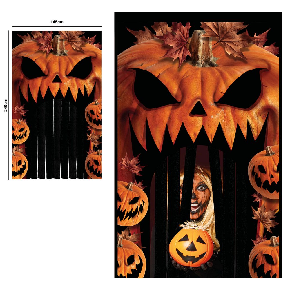 Ijesztő Halloween Tök Ajtófüggöny Dekoráció, 145x240 cm