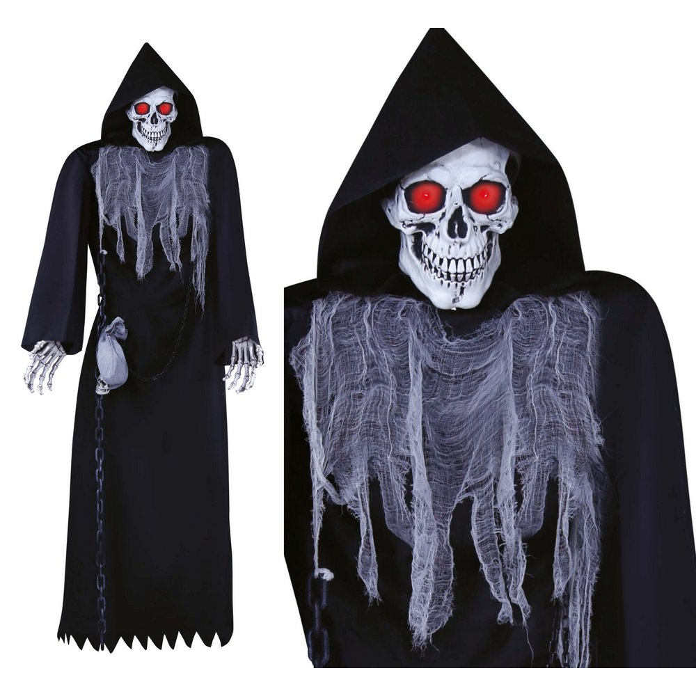 Ijesztő Kaszás Csontváz Dekoráció Hanggal és Mozgással Halloweenre, 250 cm