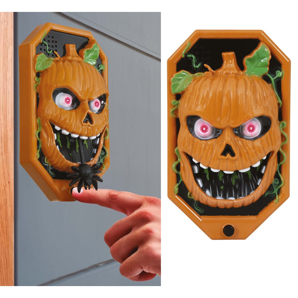 Ijesztő Mozgó Tök Csengő Fénnyel és Hanggal Halloweenre, 20x11 cm