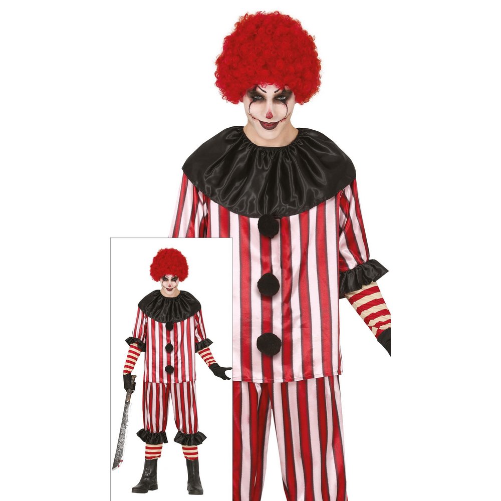Ijesztő Ördög Bohóc Férfi Jelmez Halloweenre, M (48-50), Fekete, Piros