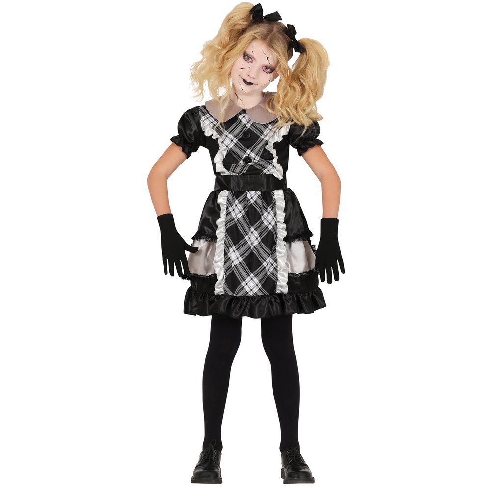 Ijesztő Porcelán Baba Jelmez Lányoknak Halloweenre, 5 - 6 Év, Fekete