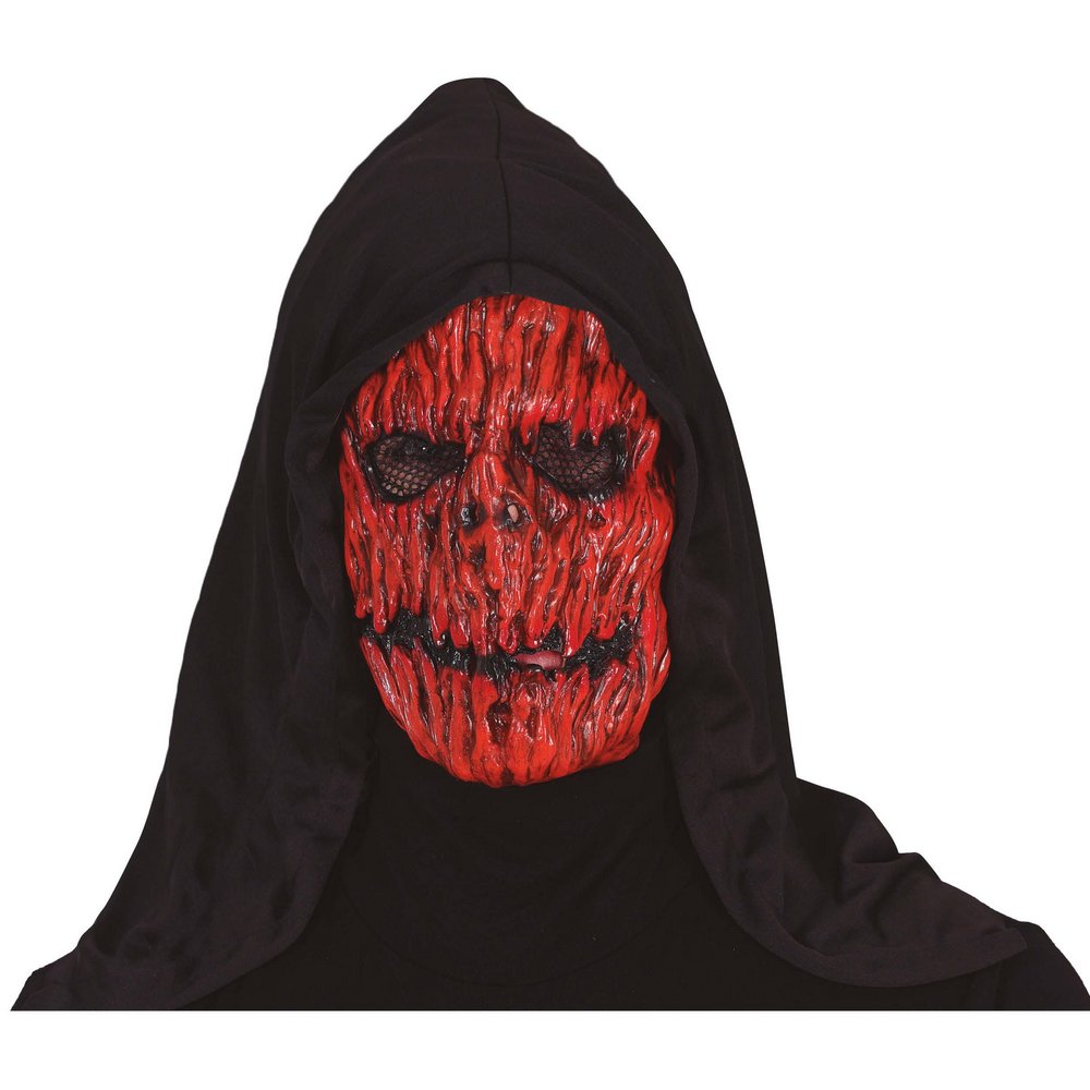 Ijesztő Vörös Tök Horror Maszk Kapucnival Felnőtteknek Halloweenre