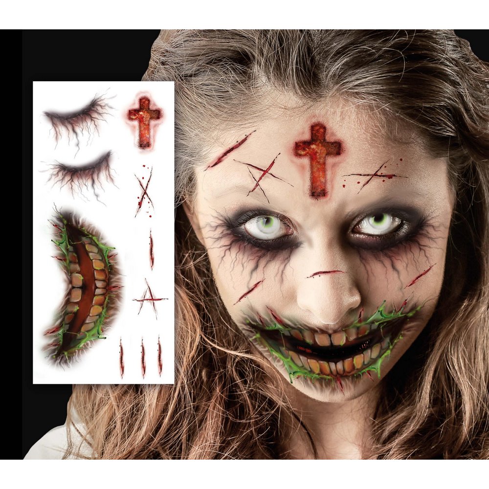 Ijesztő Zombie Ideiglenes Tetoválás Szett Halloweenre